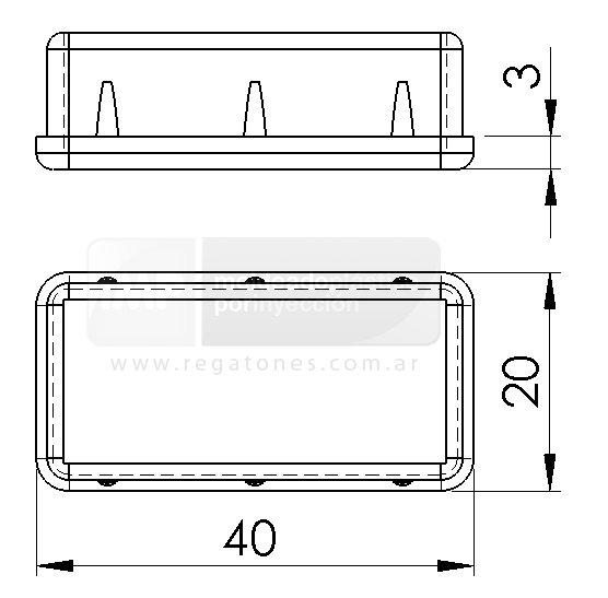 Regatón 20 x 40 rectangular negro